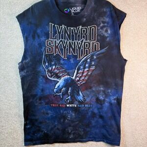 Lynyrd Skynyrd Liquid Blue *Cut Off T Shirt Mens XL Blue Tie Dye Eagle 2014 Band